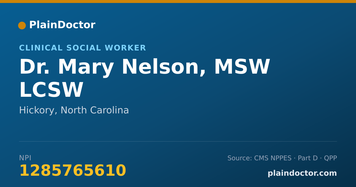 Shareable card for Mary Nelson, MSW LCSW - Clinical Social Worker, Hickory, NC
