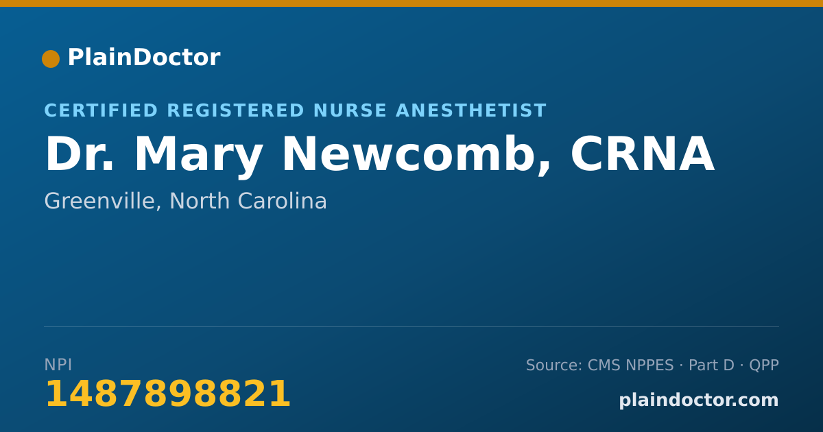Shareable card for Mary Newcomb, CRNA - Certified Registered Nurse Anesthetist, Greenville, NC