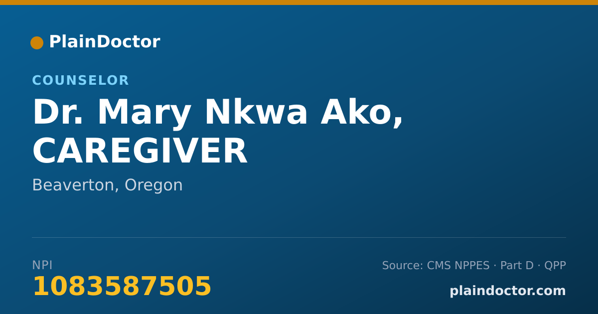 Shareable card for Mary Nkwa Ako, CAREGIVER - Counselor, Beaverton, OR