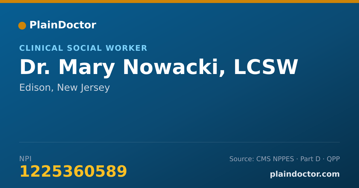Shareable card for Mary Nowacki, LCSW - Clinical Social Worker, Edison, NJ