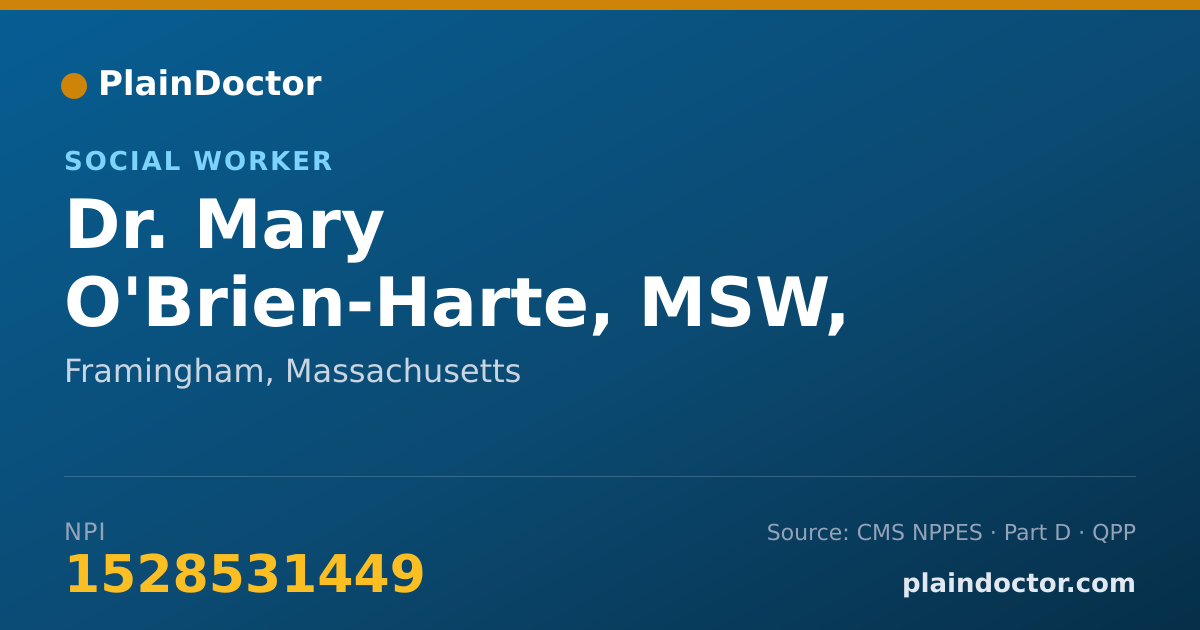 Shareable card for Mary O'Brien-Harte, MSW, LICSW - Social Worker, Framingham, MA