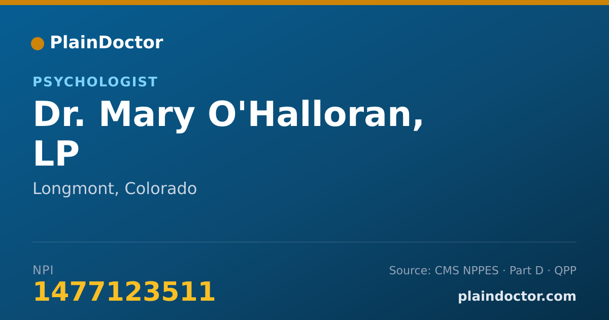 Shareable card for Mary O'Halloran, LP - Psychologist, Longmont, CO