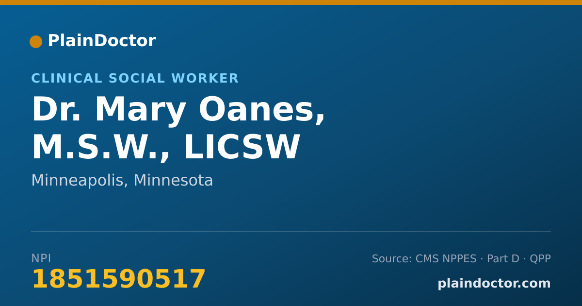 Shareable card for Mary Oanes, M.S.W., LICSW - Clinical Social Worker, Minneapolis, MN