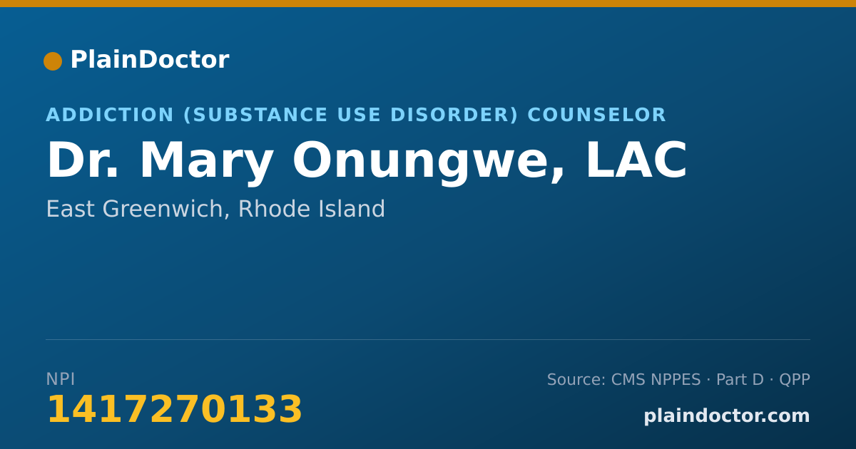 Shareable card for Mary Onungwe, LAC - Addiction (Substance Use Disorder) Counselor, East Greenwich, RI