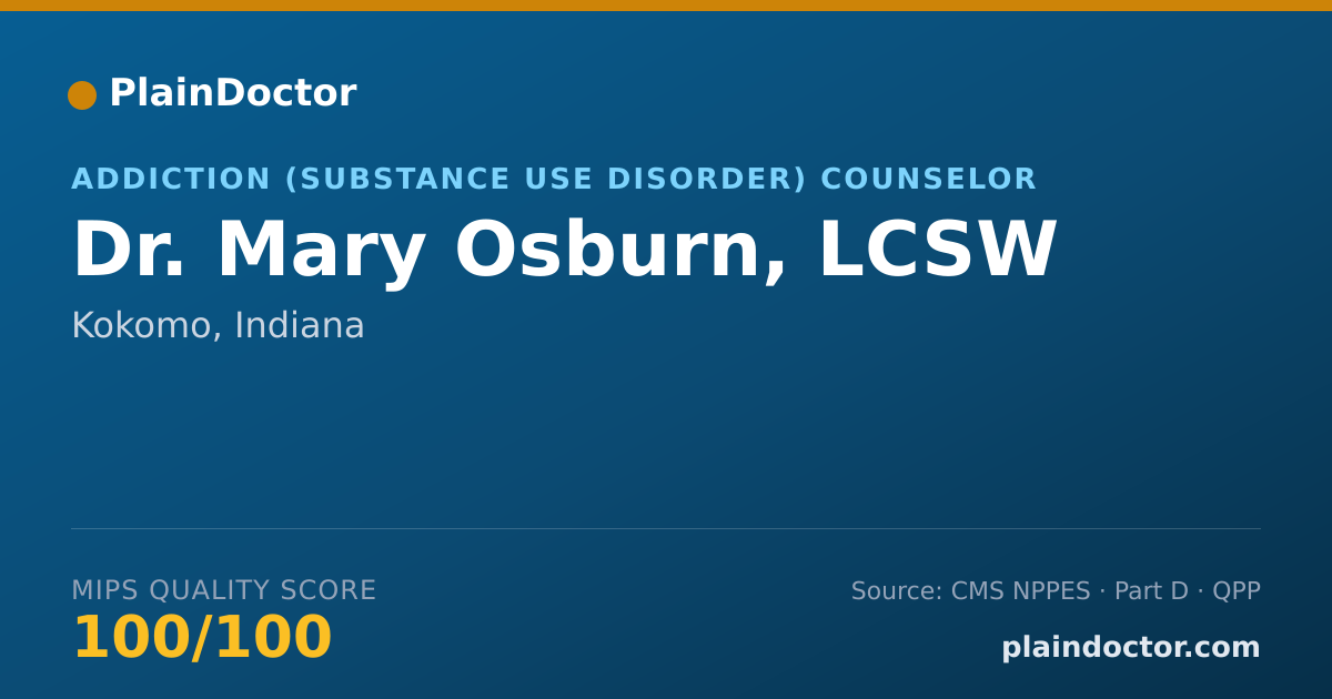 Shareable card for Mary Osburn, LCSW - Addiction (Substance Use Disorder) Counselor, Kokomo, IN