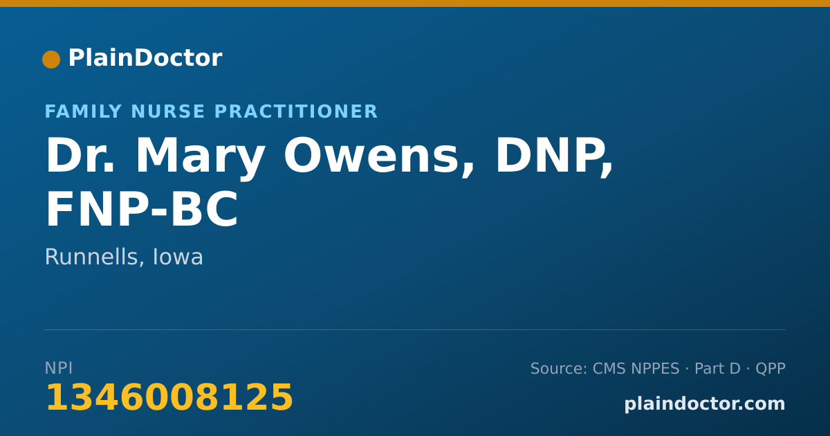 Shareable card for Mary Owens, DNP, FNP-BC - Family Nurse Practitioner, Runnells, IA