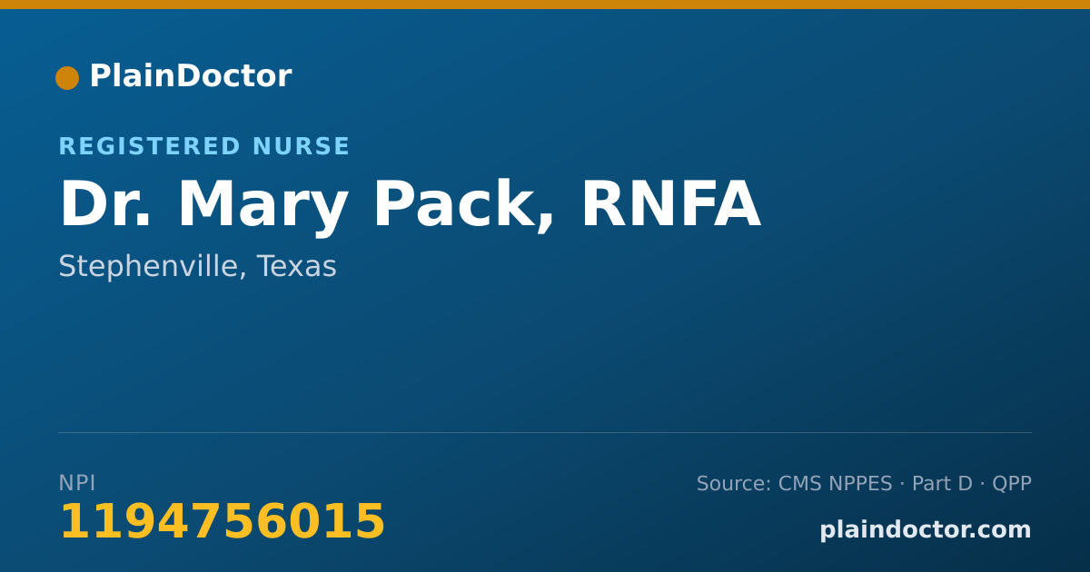 Shareable card for Mary Pack, RNFA - Registered Nurse, Stephenville, TX