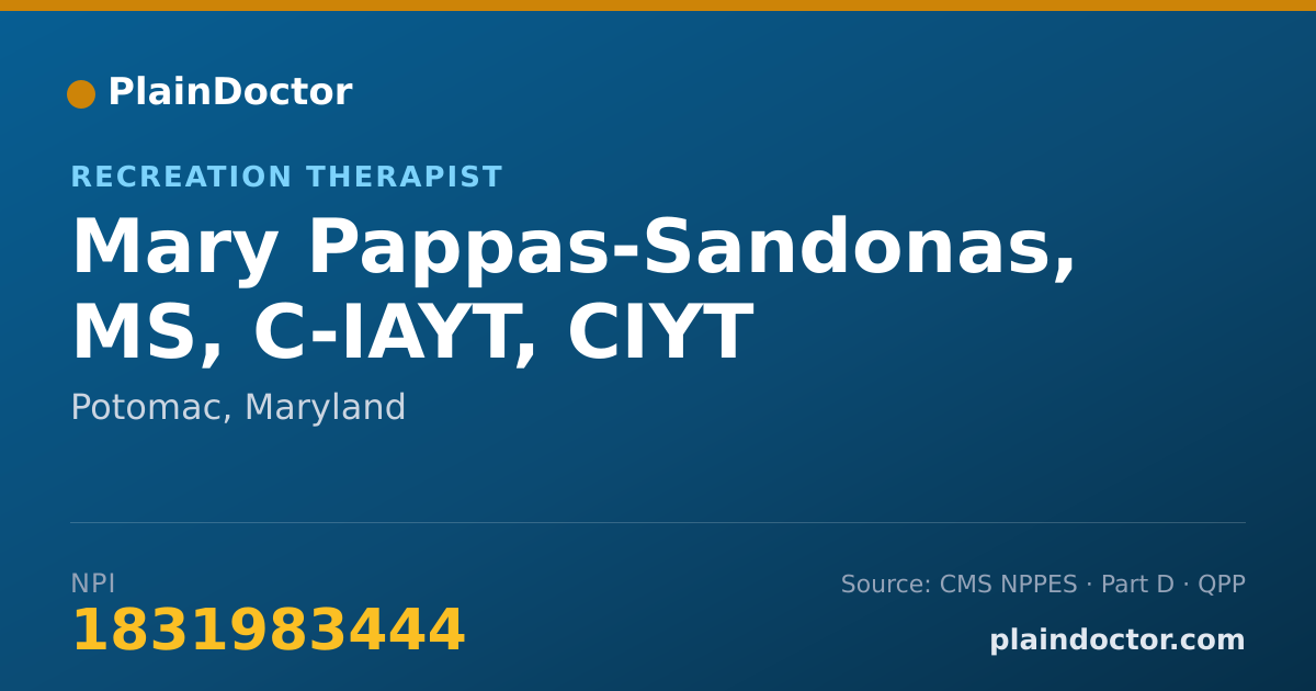 Shareable card for Mary Pappas-Sandonas, MS, C-IAYT, CIYT - Recreation Therapist, Potomac, MD