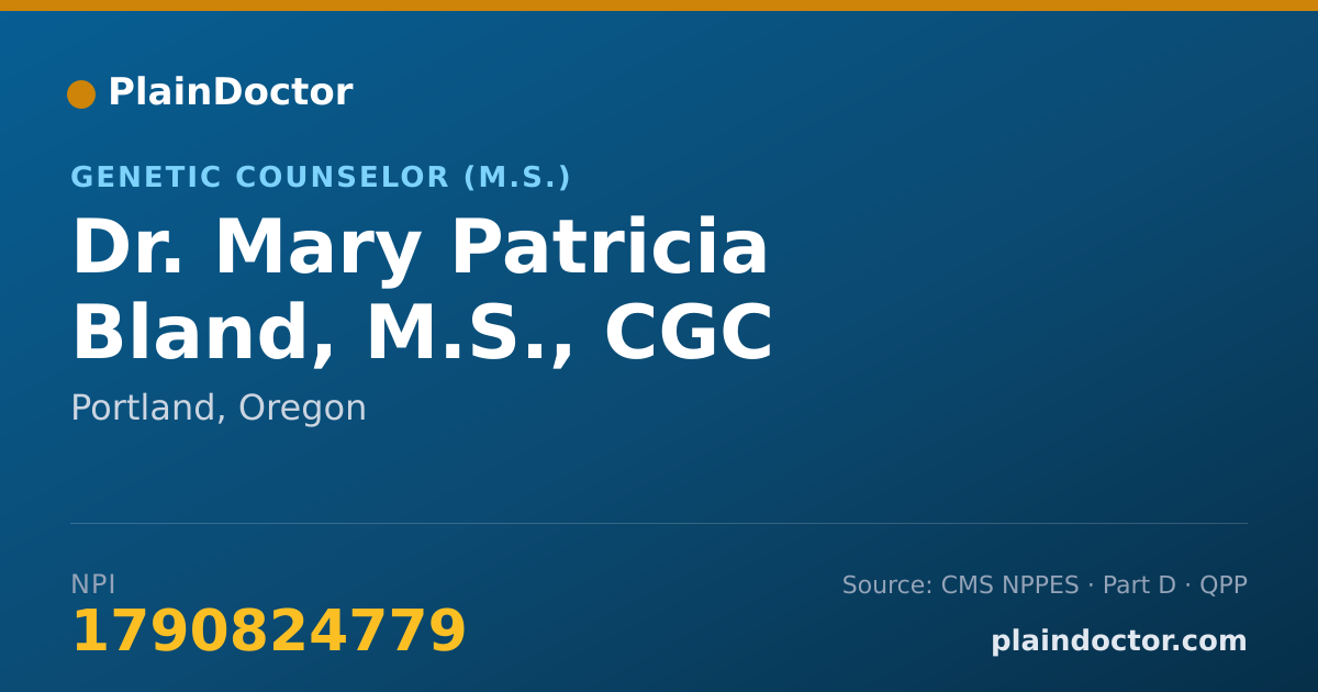 Shareable card for Mary Patricia Bland, M.S., CGC - Genetic Counselor (M.S.), Portland, OR