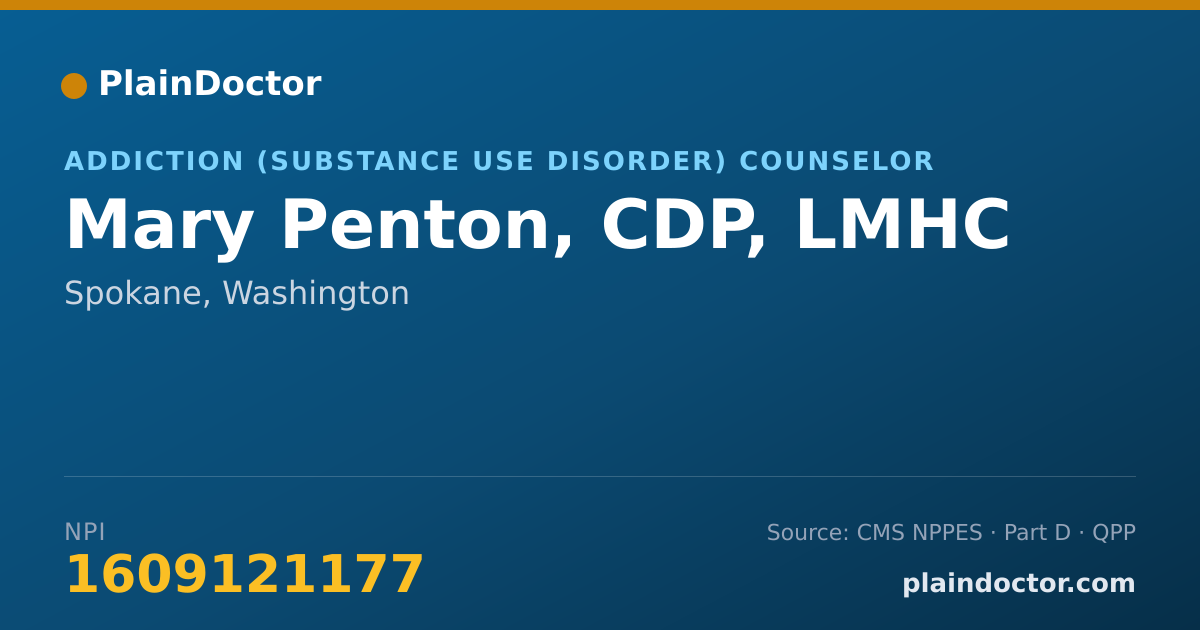 Shareable card for Mary Penton, CDP, LMHC - Addiction (Substance Use Disorder) Counselor, Spokane, WA