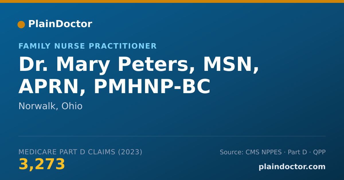 Shareable card for Mary Peters, MSN, APRN, PMHNP-BC - Family Nurse Practitioner, Norwalk, OH