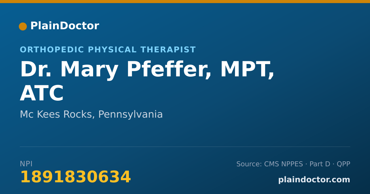 Shareable card for Mary Pfeffer, MPT, ATC - Orthopedic Physical Therapist, Mc Kees Rocks, PA