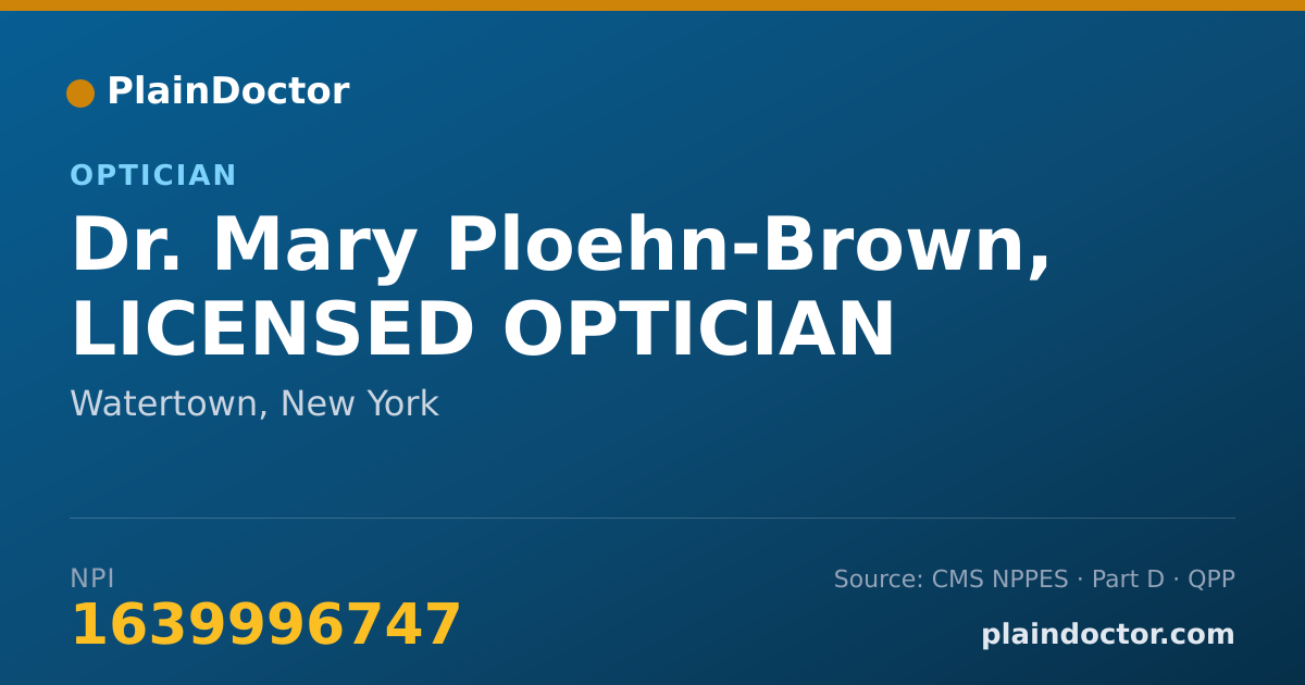 Shareable card for Mary Ploehn-Brown, LICENSED OPTICIAN - Optician, Watertown, NY
