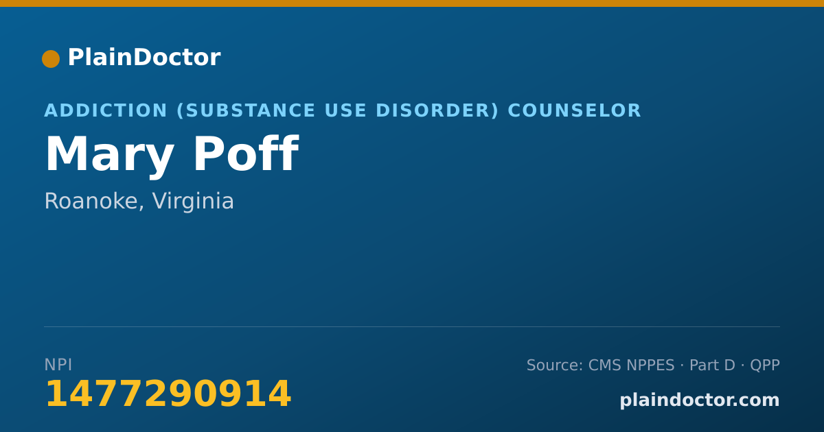 Shareable card for Mary Poff - Addiction (Substance Use Disorder) Counselor, Roanoke, VA