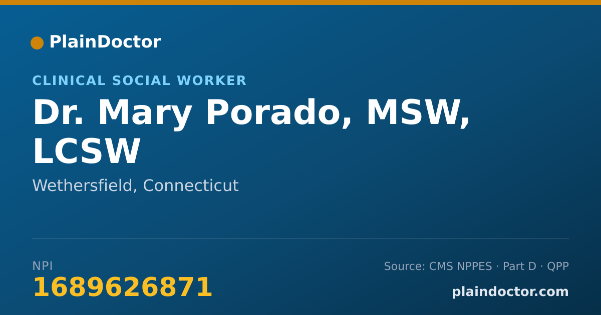 Shareable card for Mary Porado, MSW, LCSW - Clinical Social Worker, Wethersfield, CT