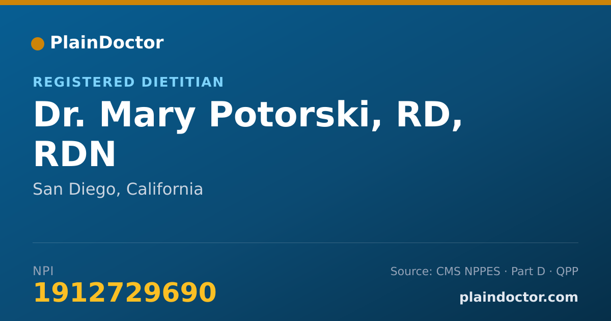 Shareable card for Mary Potorski, RD, RDN - Registered Dietitian, San Diego, CA