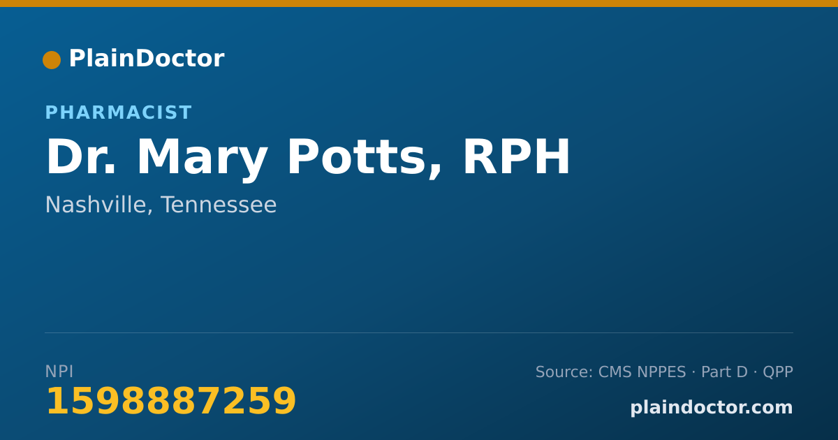 Shareable card for Mary Potts, RPH - Pharmacist, Nashville, TN