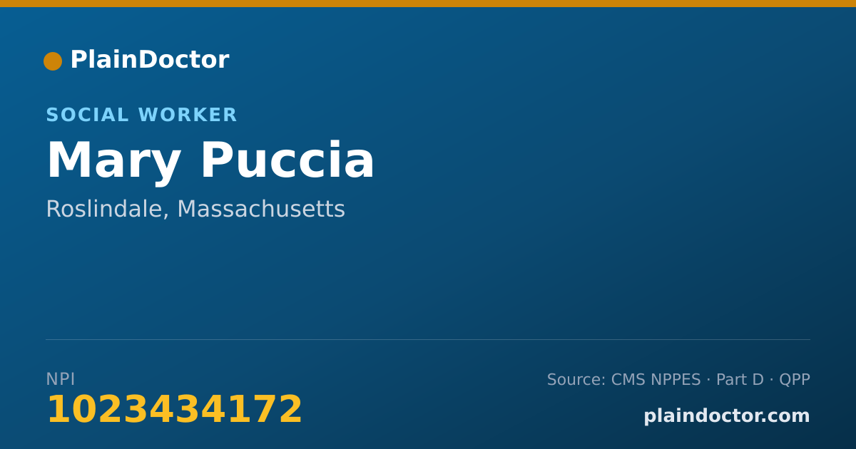 Shareable card for Mary Puccia - Social Worker, Roslindale, MA