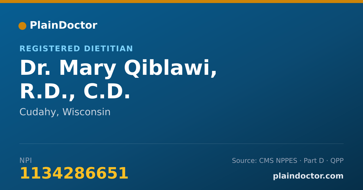 Shareable card for Mary Qiblawi, R.D., C.D. - Registered Dietitian, Cudahy, WI