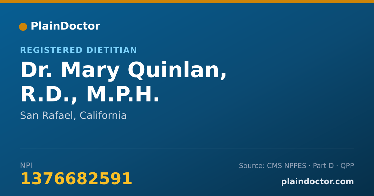 Shareable card for Mary Quinlan, R.D., M.P.H. - Registered Dietitian, San Rafael, CA