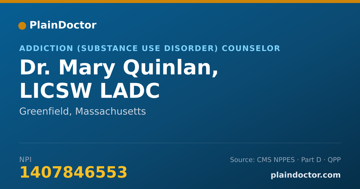 Shareable card for Mary Quinlan, LICSW LADC - Addiction (Substance Use Disorder) Counselor, Greenfield, MA