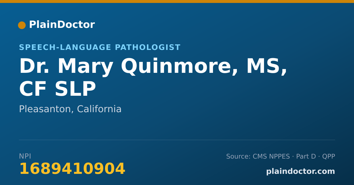 Shareable card for Mary Quinmore, MS, CF SLP - Speech-Language Pathologist, Pleasanton, CA