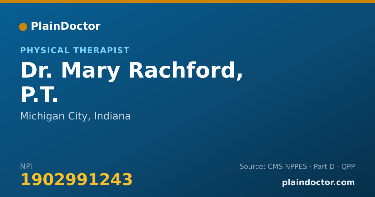 Shareable card for Mary Rachford, P.T. - Physical Therapist, Michigan City, IN