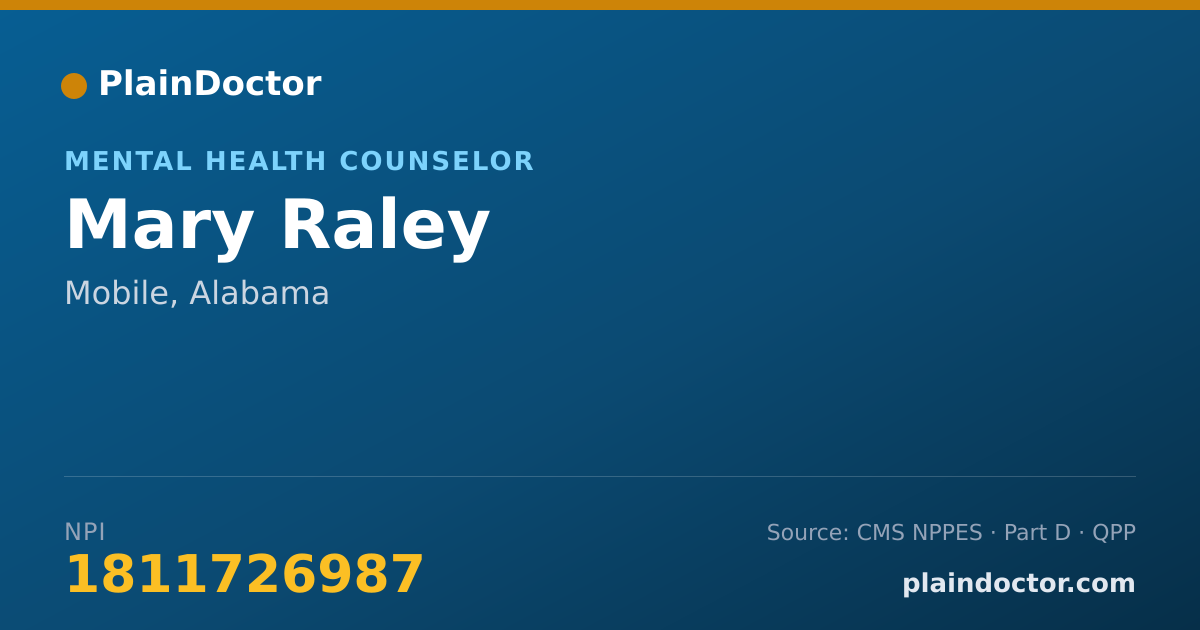 Shareable card for Mary Raley - Mental Health Counselor, Mobile, AL