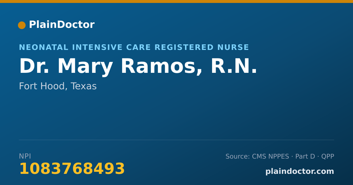 Shareable card for Mary Ramos, R.N. - Neonatal Intensive Care Registered Nurse, Fort Hood, TX