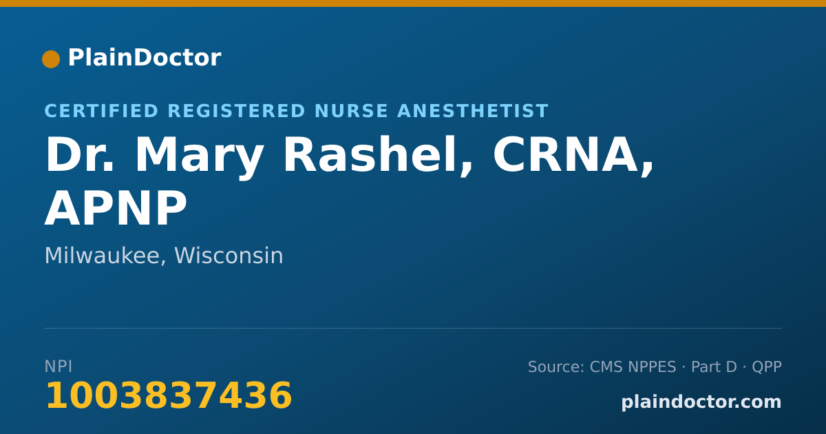 Shareable card for Mary Rashel, CRNA, APNP - Certified Registered Nurse Anesthetist, Milwaukee, WI