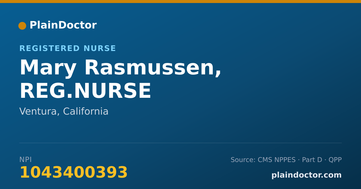 Shareable card for Mary Rasmussen, REG.NURSE - Registered Nurse, Ventura, CA