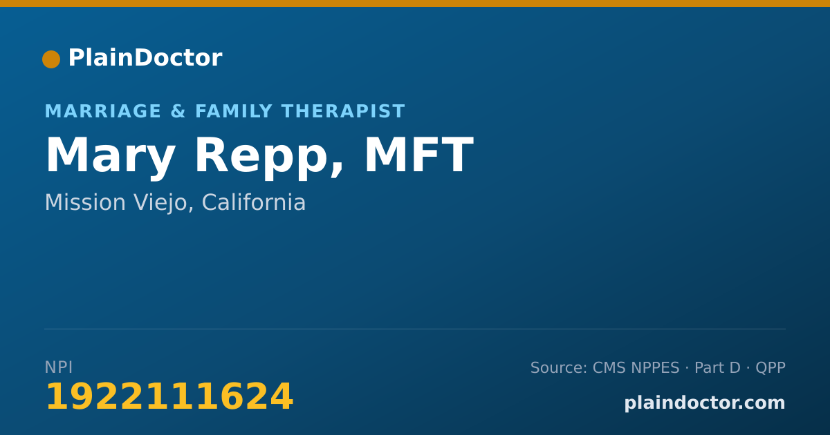 Shareable card for Mary Repp, MFT - Marriage & Family Therapist, Mission Viejo, CA