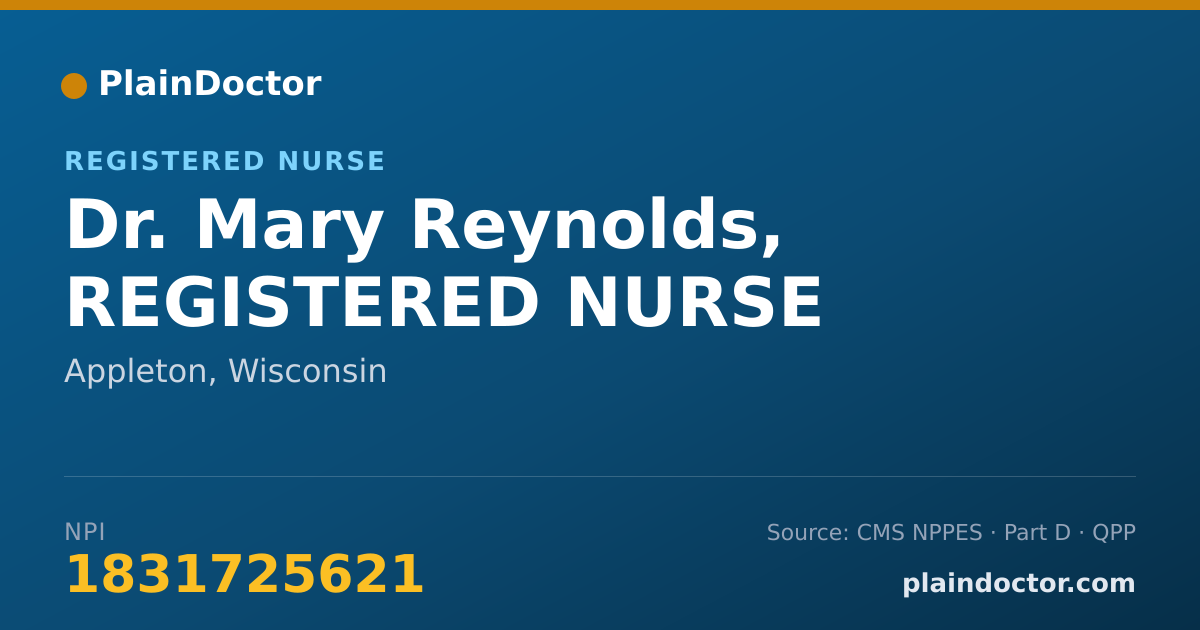 Shareable card for Mary Reynolds, REGISTERED NURSE - Registered Nurse, Appleton, WI
