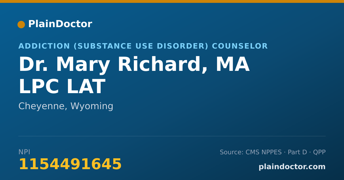 Shareable card for Mary Richard, MA LPC LAT - Addiction (Substance Use Disorder) Counselor, Cheyenne, WY