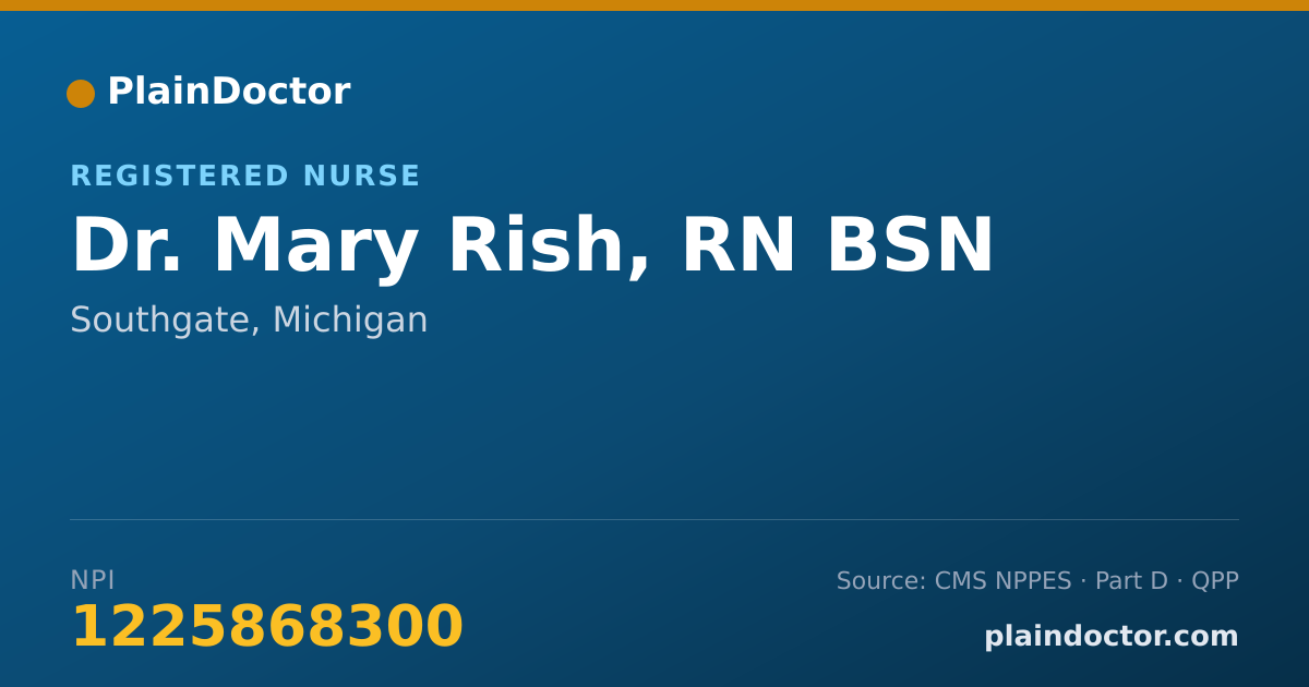 Shareable card for Mary Rish, RN BSN - Registered Nurse, Southgate, MI