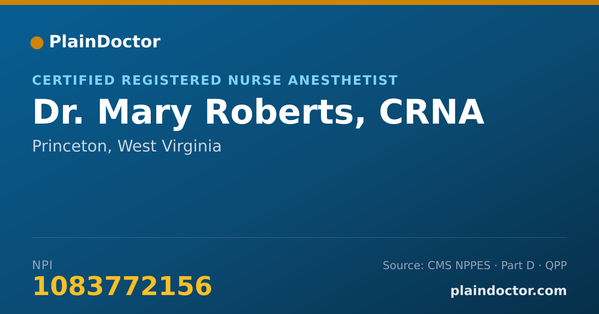 Shareable card for Mary Roberts, CRNA - Certified Registered Nurse Anesthetist, Princeton, WV