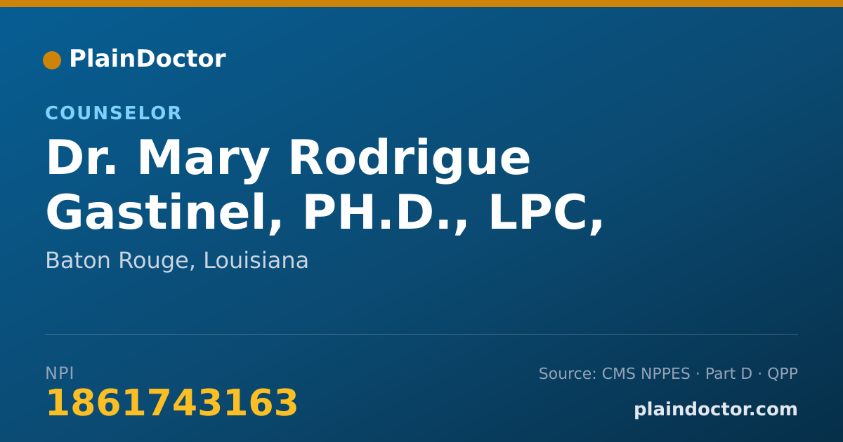 Shareable card for Mary Rodrigue Gastinel, PH.D., LPC, NCC - Counselor, Baton Rouge, LA