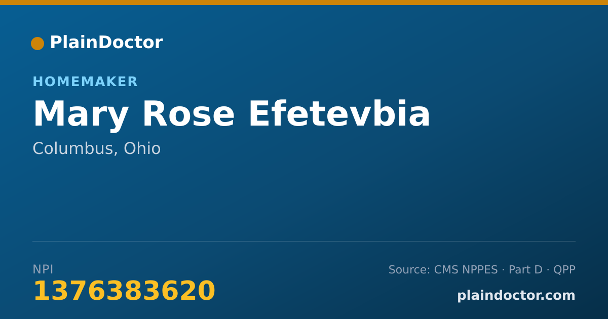 Shareable card for Mary Rose Efetevbia - Homemaker, Columbus, OH
