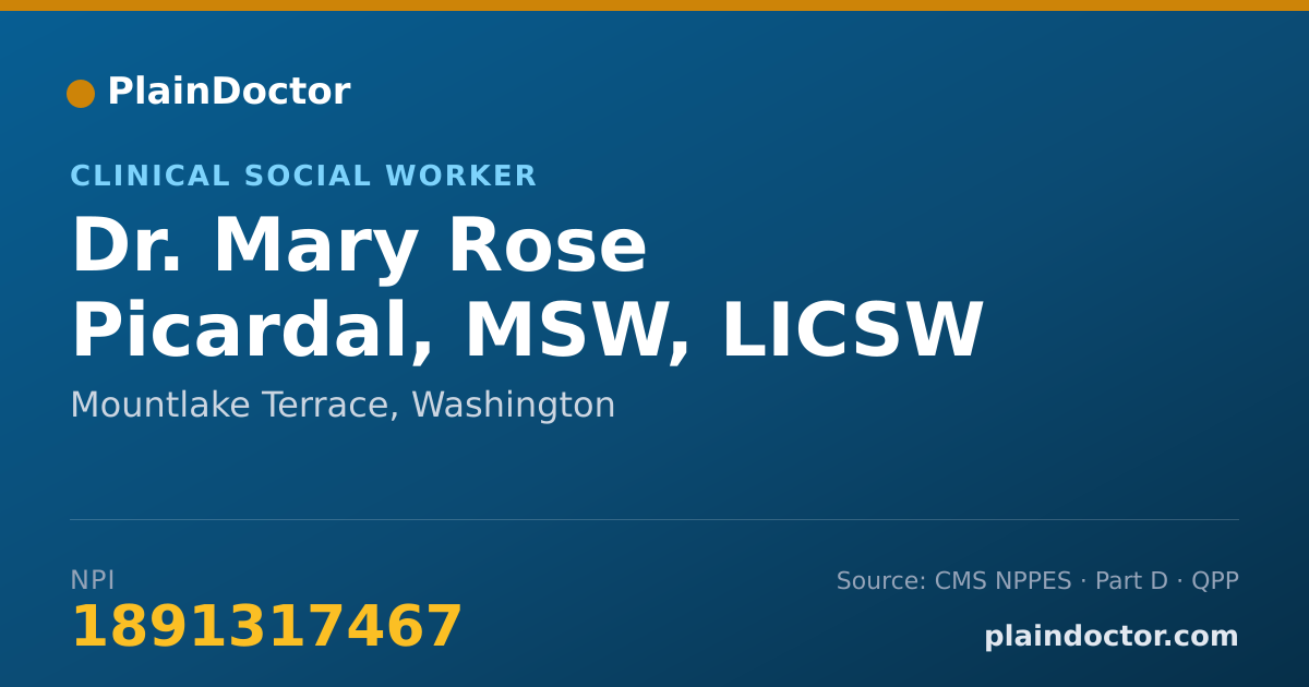 Shareable card for Mary Rose Picardal, MSW, LICSW - Clinical Social Worker, Mountlake Terrace, WA