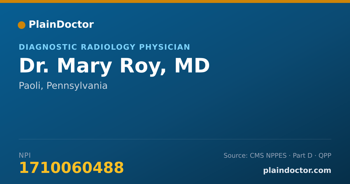 Shareable card for Mary Roy, MD - Diagnostic Radiology Physician, Paoli, PA
