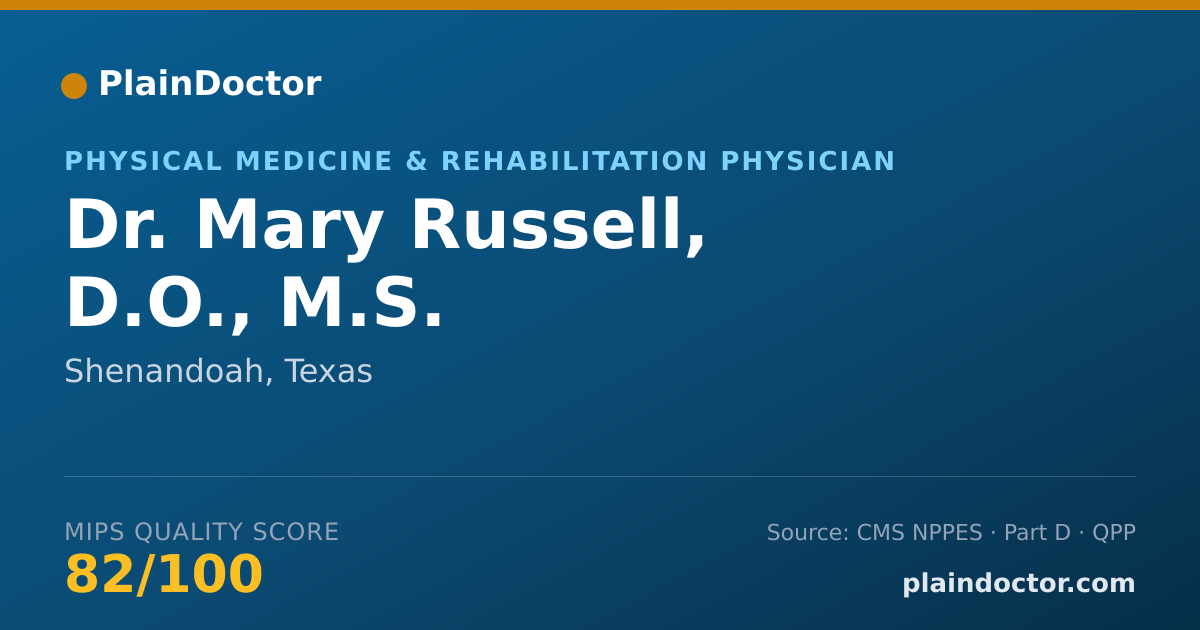Shareable card for Mary Russell, D.O., M.S. - Physical Medicine & Rehabilitation Physician, Shenandoah, TX