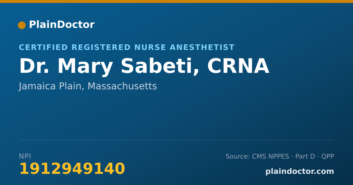 Shareable card for Mary Sabeti, CRNA - Certified Registered Nurse Anesthetist, Jamaica Plain, MA