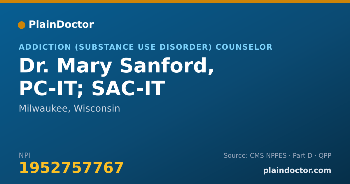 Shareable card for Mary Sanford, PC-IT; SAC-IT - Addiction (Substance Use Disorder) Counselor, Milwaukee, WI