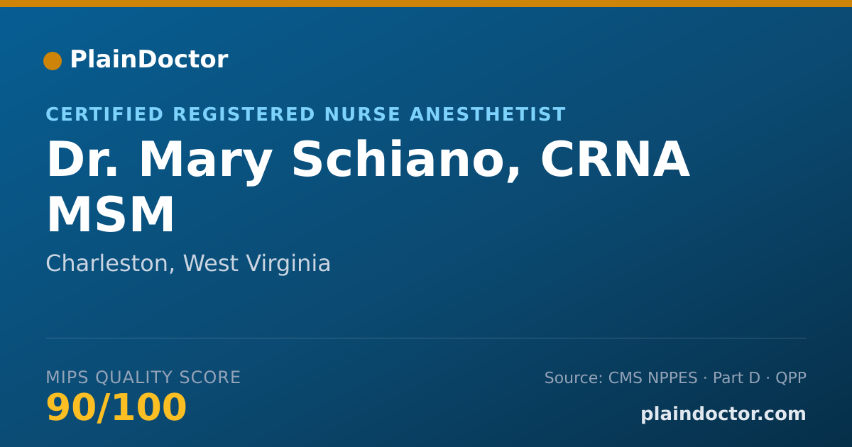 Shareable card for Mary Schiano, CRNA MSM - Certified Registered Nurse Anesthetist, Charleston, WV