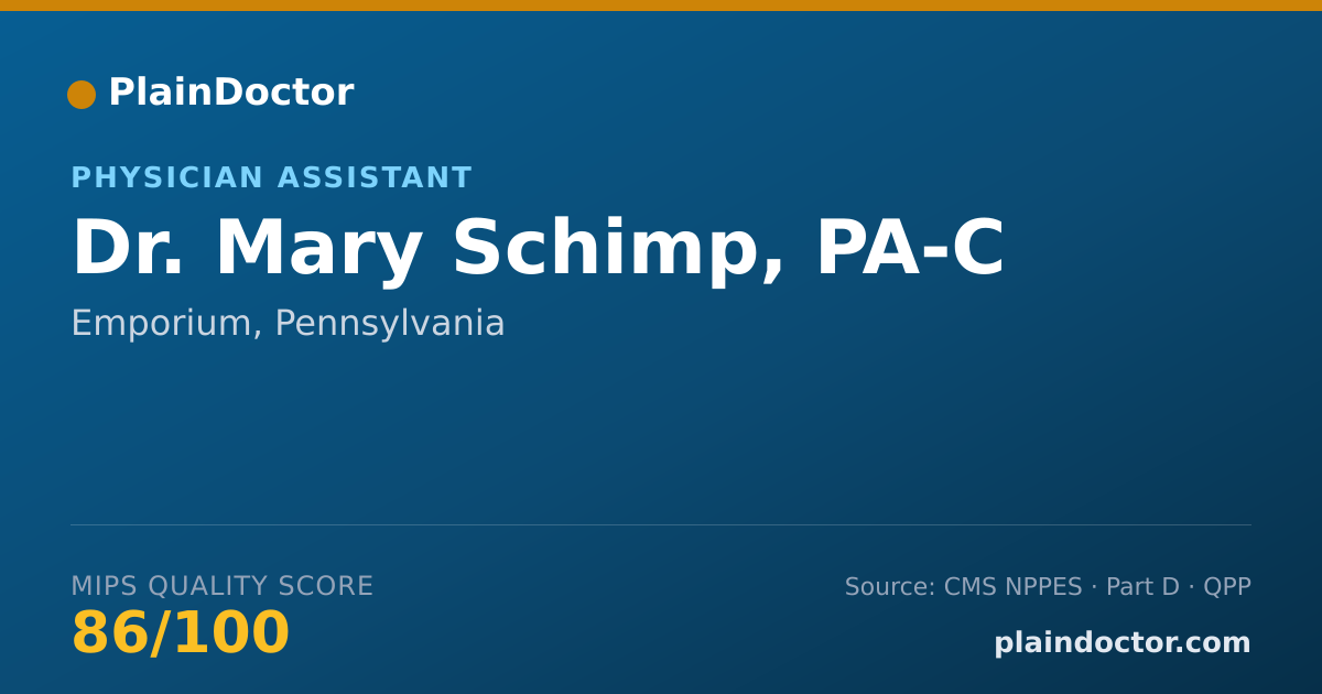 Shareable card for Mary Schimp, PA-C - Physician Assistant, Emporium, PA