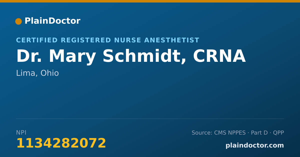 Shareable card for Mary Schmidt, CRNA - Certified Registered Nurse Anesthetist, Lima, OH