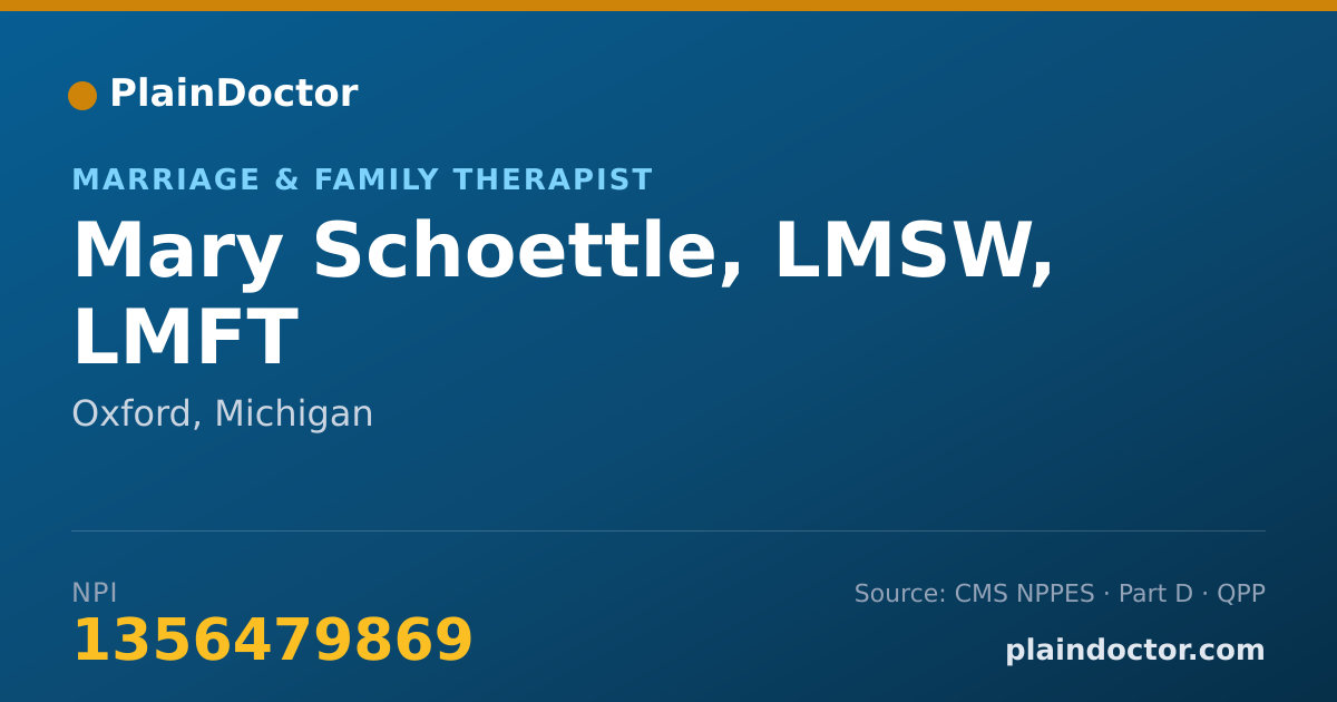 Shareable card for Mary Schoettle, LMSW, LMFT - Marriage & Family Therapist, Oxford, MI