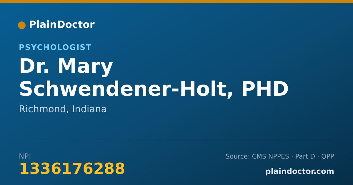Shareable card for Mary Schwendener-Holt, PHD HSPP - Psychologist, Richmond, IN