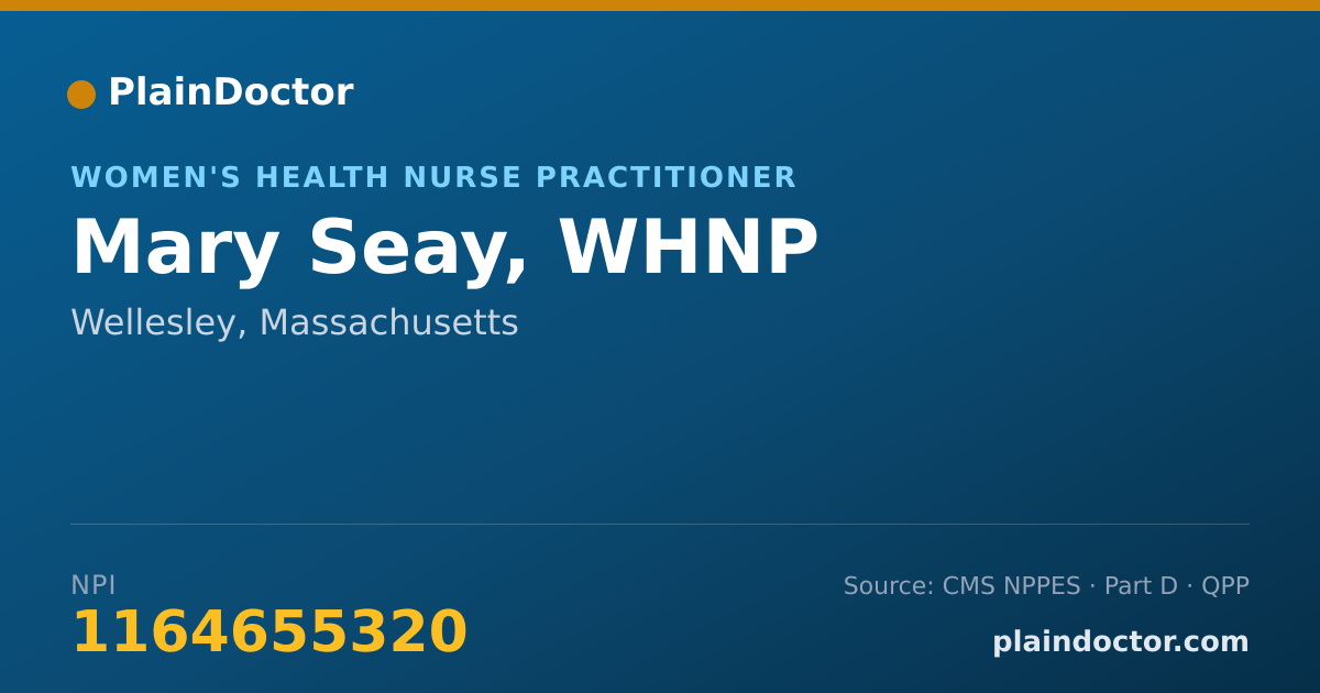 Shareable card for Mary Seay, WHNP - Women's Health Nurse Practitioner, Wellesley, MA