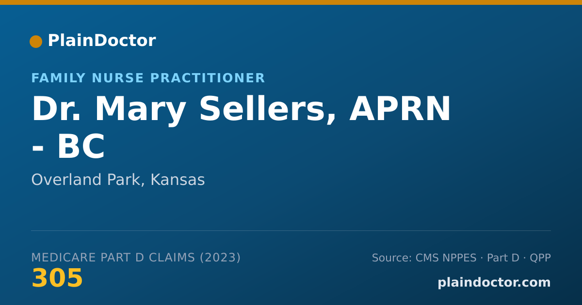 Shareable card for Mary Sellers, APRN - BC - Family Nurse Practitioner, Overland Park, KS